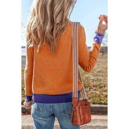 Straw Yellow Color Contrast Edge Mock Neck Slim Fit Sweater
