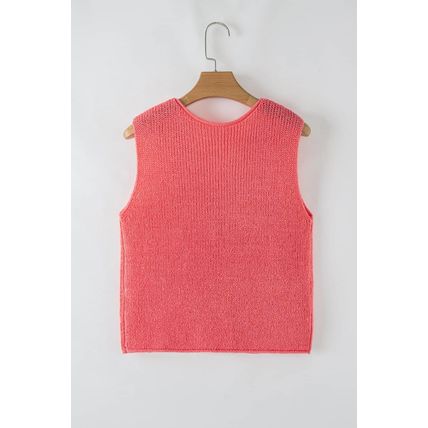 Tomato Red Lace-up Front V Neck Sweater Vest