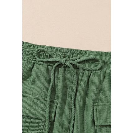 Green Flap Pocket Casual Drawstring Shorts