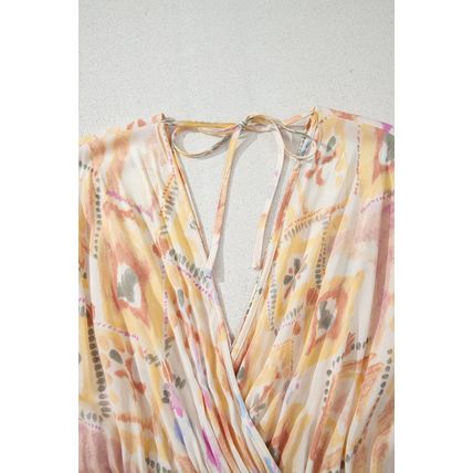 Multicolour Geometric Print Half Sleeve Shirred High Waist Maxi Dress