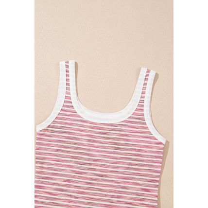Pink Stripe Contrast Trim Yarn-dyeing Knit Tank Top