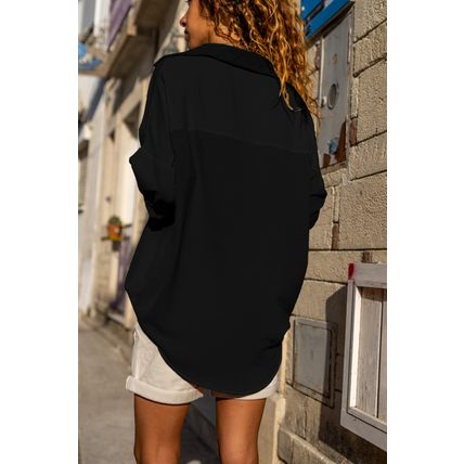 Black Pure Color Patch Pocket Shirt