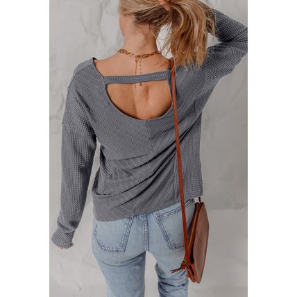 Sleet V Neck Chevron Texture Patchwork Long Sleeve Knit Top
