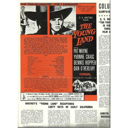 THE YOUNG LAND Pat Wayne, Dennis Hopper 1959 Press Sheet