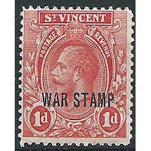 St Vincent 1916 SG126 1d Carmine-Red WAR STAMP Mounted Mint ... .