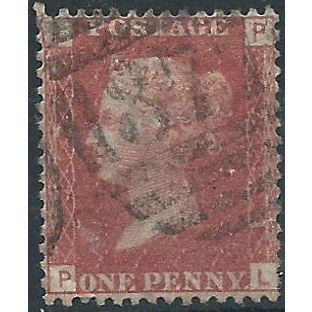 1858 SG43 1d Red Plate 212 Good/Fine Used Check Letters "PL"