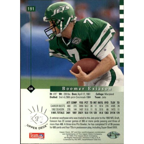 1993 Upper Deck SP Football Boomer Esiason #191