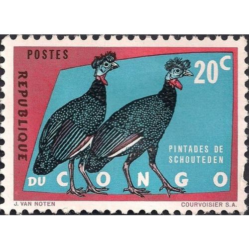 CONGO DR, BIRDS, Crested Guineafowl, red blue 1963, 0.2F