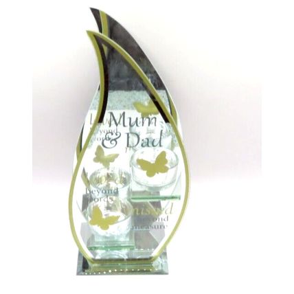 Mum & Dad Glass Memorial Tealight Holder Glass Double 25.5 CM with Verse Grief