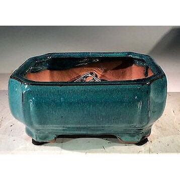 "Blue / Green Ceramic Bonsai Pot - Rectangle Professional Series 6"" x 4"" x ...