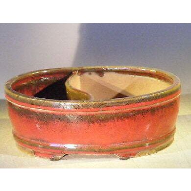 "Parisian Red Ceramic Bonsai Pot - Oval Land/Water Divider 10"" x 8"" x 3.75"""