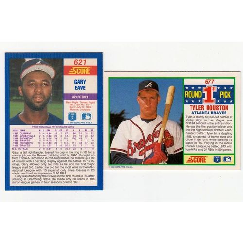 Two 1990 Score Braves RC rookie cards #621 Gary Eave, #677 Tyler Houston