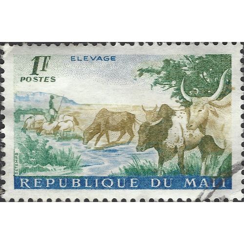 MALI, MAMMAL, herd of cows, blue 1961, 1F