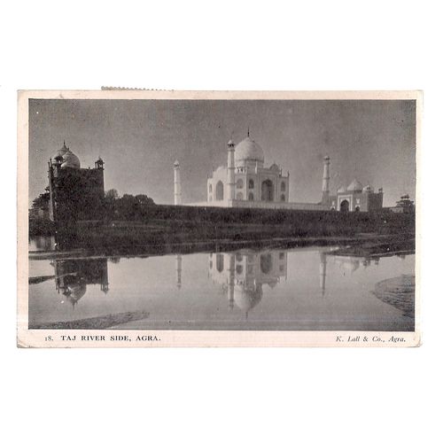 TAJ RIVER SIDE AGRA , INDIA. .used postcard 1922 postmark =