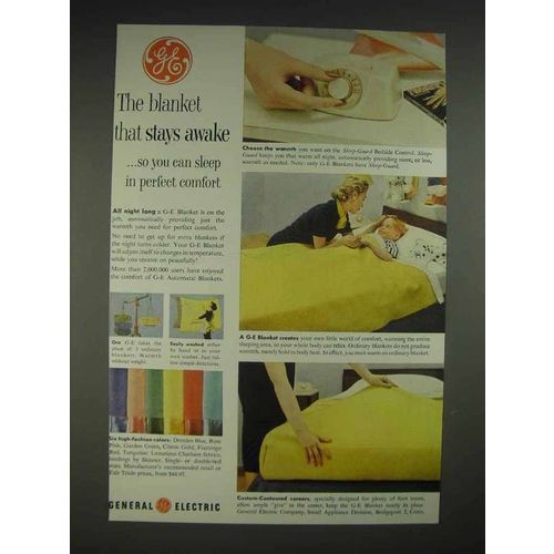 1954 GE Electric Blanket Ad - Stays Awake