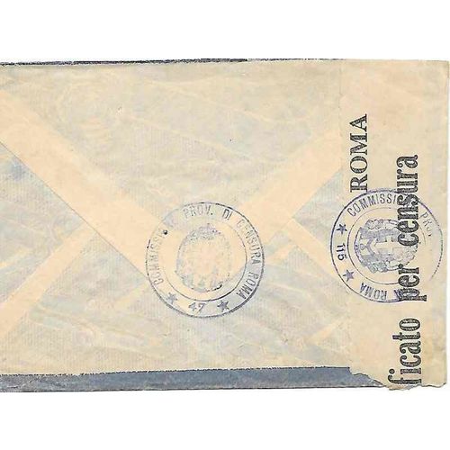 Italy Air Mail combo Cosenza to CT USA, ROMA Censored #115 +#47, 1943