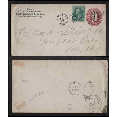 USA 1887 Simsbury Conn combo to Mexico, Postal Stationery