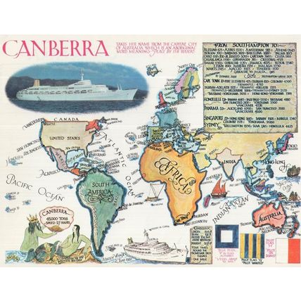 Canberra Australia Ship Giant Map Rare Postcard