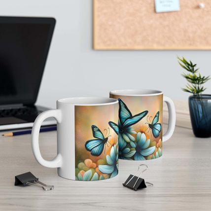 March Aquamarine Birth Month Colors Fairies & Butterflies #2 Mug 11oz AI Decorat