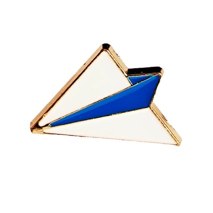 Paper Plane Pin Badge Enamel Metal Butterfly Back 1.7cm x 2 cm Blue White BA9