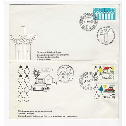 BRAZIL BRASIL 1975-1976 THANKSGIVING DAY & FUEL RESOURCES 2 x FIRST DAY COVERS