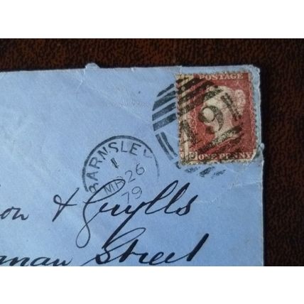 1879 GB QV 1d Red stamp plate no 170 IJ cover Barnsley Burlison & Grylls glass