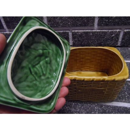 Vintage Sylvac Tea Bag / Tea Caddy Ceramic 1960's Wicker Basket Style