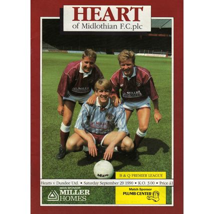 Hearts v Dundee Utd (Premier League) Saturday 29 September 1990