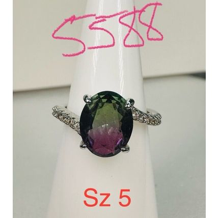 Ring Bomb Party Sz5 RBP Oval Bicolor Purple/Green Gem Rhodium Pl