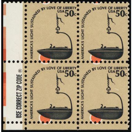 1608, Mint NH 50¢ - Orange Color Shifted Way Down Error Zip Block - Stuart Katz