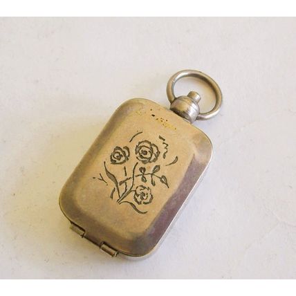 Antique Fob Snuff Box Watch Chain Tablet Pill Engraved Pocket White Metal Case