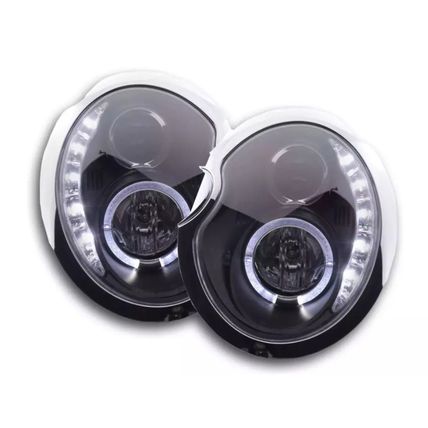 FK LED DRL Halo Servo H1 Headlights BMW Mini Cooper S JCW R50 R53 01-06 Black