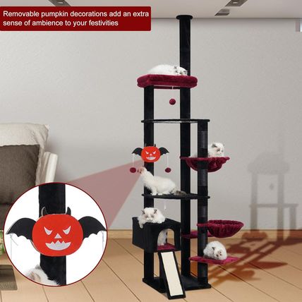 Hebly Cat Tree 92.5-104.3 Inches with Hammock, Floor to Ceiling Gothic Cat Condo