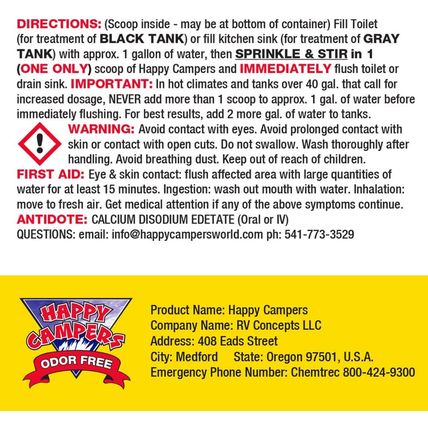 Happy Campers RV Toilet Treatment 18 - Extra Strength Odor Eliminator for Black
