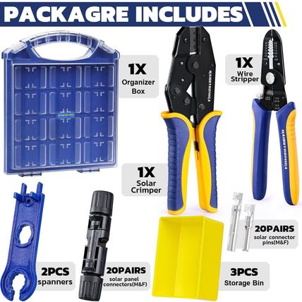 Haisstronica 25PCS Solar Crimping Tool Kit, 20 Pairs MC4 Connectors Awg14-10(2.5