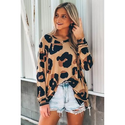 Leopard Print Long Sleeve Loose Top