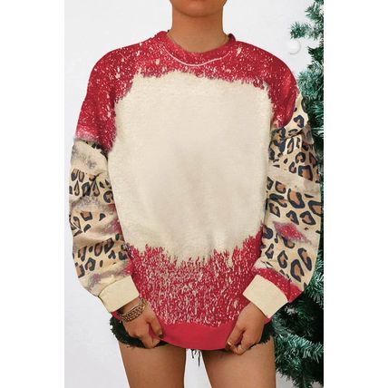 Red Tie Dye Leopard Drop Shoulder Sweatshirt