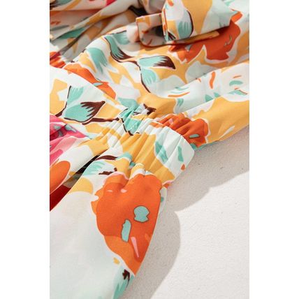 Orange Blooming Floral Print Front Tie Romper