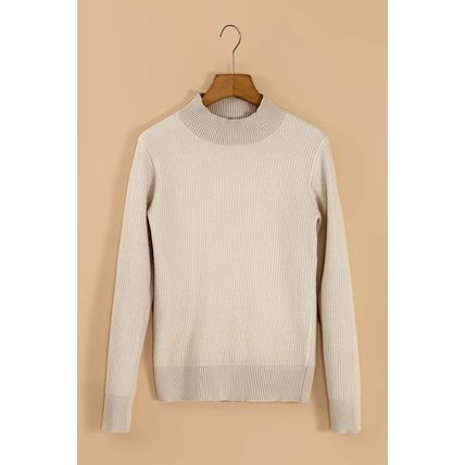 Apricot Thermal Lined Ribbed Knit Mock Neck Sweater