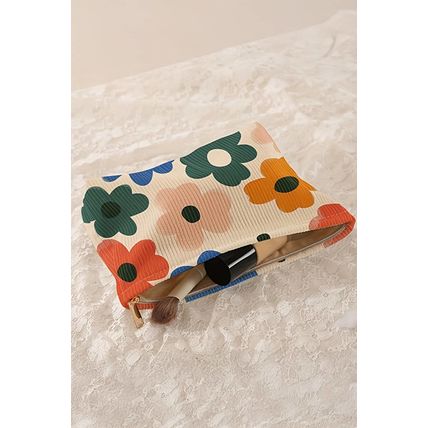 White Floral Print Corduroy Minimalist Storage Bag