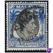 Singapore 1950 SG26 50c Black & Blue P17.5x18 Fine Used