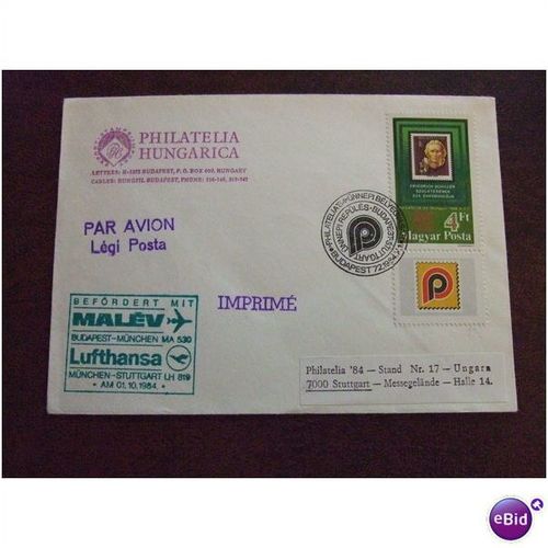 Hungary 1984 International Stamp Exhibitions Flown Event Cover Malev Lufthansa