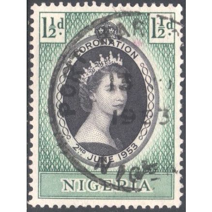 Nigeria 1953 - SG68 - 1½d black/green - Coronation (Queen Elizabeth 11) - used