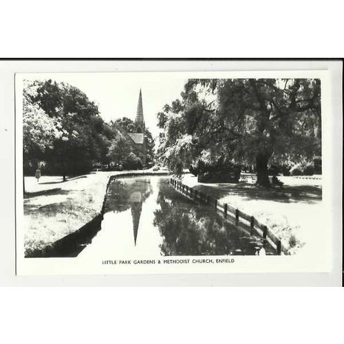 Middlesex ENFIELD Little Park gardens & Methodist Church Postcard