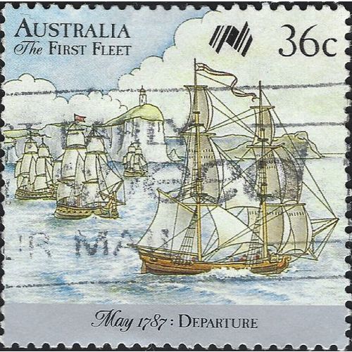 AUSTRALIA, SHIP, First Fleet, Leaving Port, green 1987, 36c, #2