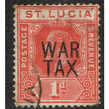 St. Lucia 1916 War Tax 1d Scarlet SG89 GU