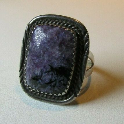 NATIVE AMERICAN PURPLE CHAROITE STERLING SILVER RING By ZUNI ARTIST HALOO