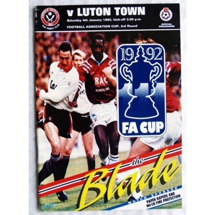 1992 programme Sheffield United v. Luton Town, FA Cup 3rd Round