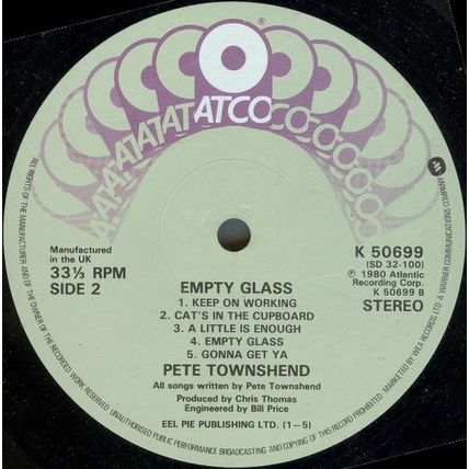 Pete Townshend - Empty Glass LP, Album Near Mint (NM or M-)