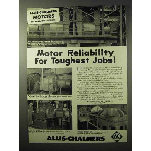 1950 Allis-Chalmers Motor Ad, Reliability Toughest Jobs
